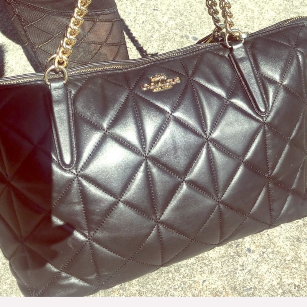 COACH Quilted half gold link & half leather chain